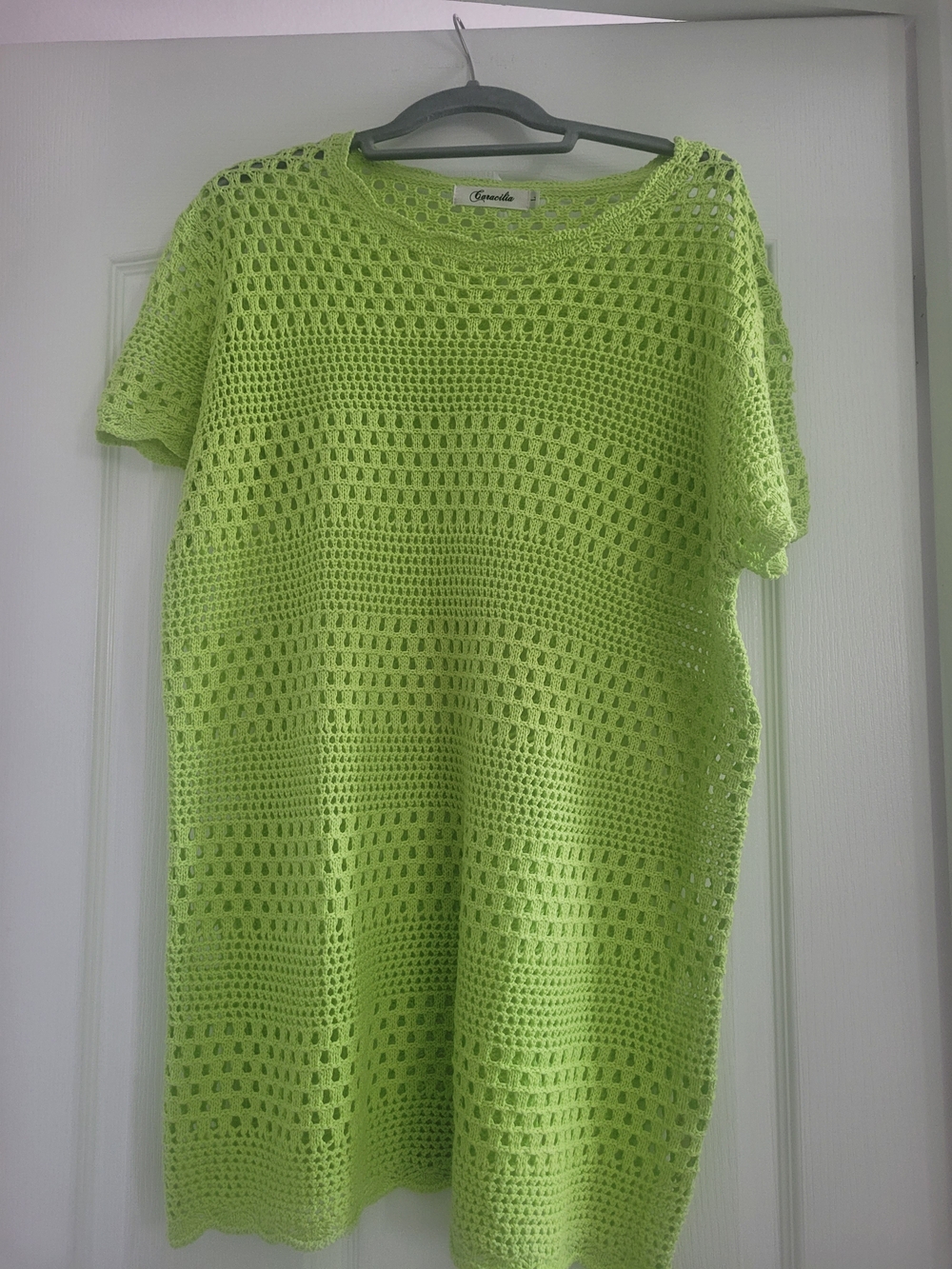 Caracilia Neon Green Crochet Short Sleeve Cover Up